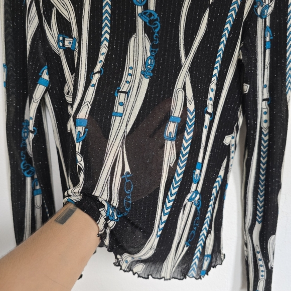 AZI Jeans Sheer Mesh Belt Print Beaded Y2K Top Size M - Picture 16 of 16